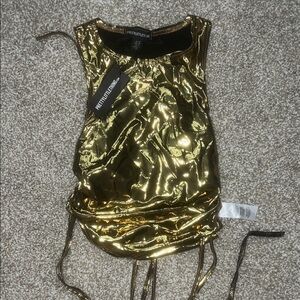 PrettyLittleThing Shimmering Gold Tank Top